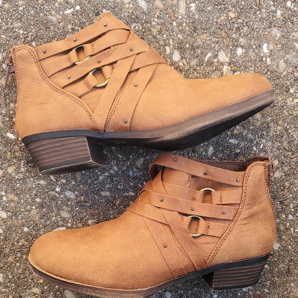 Anneliese Thea Brown Ankle Booties Zipper Back Womens 6